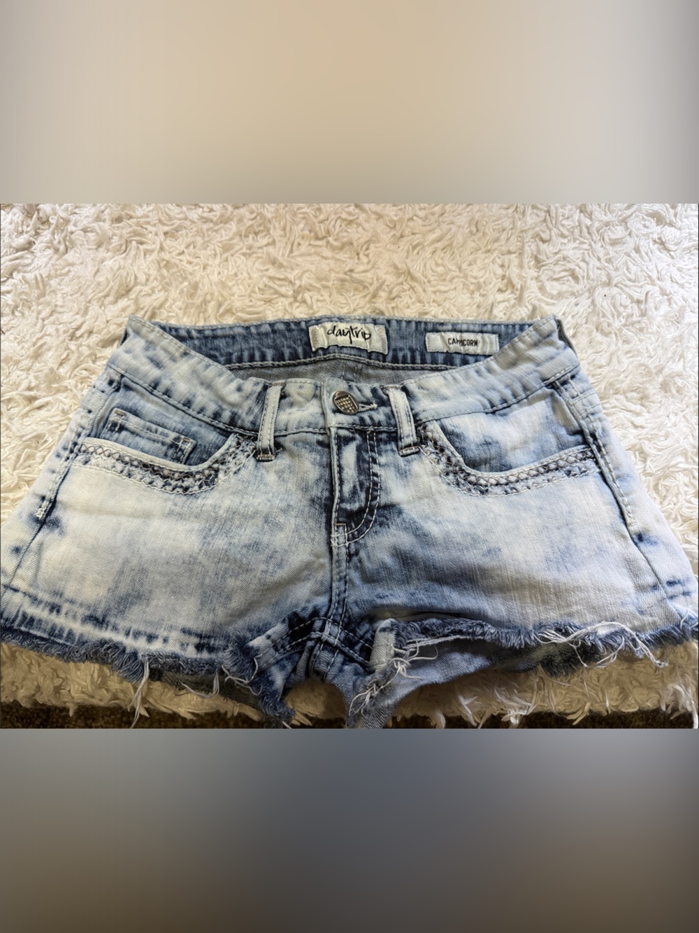 Daytrip Light Acid Wash Denim Frayed Jean Shorts